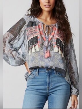 NWT!! Ramy Brook Embroidered Myra Boho Blouse Size XS Oversized $275